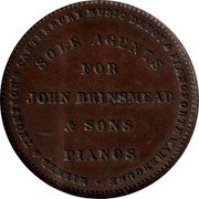 New Zealand 1 Penny (Milner and Thompson Small Series) SOLE AGENTS FOR JOHN BRINSMEAD & SONS PIANOS MILNER & THOMPSON CANTERBURY MUSIC DEPOT & PIANOFORTE WAREHOUSE coin reverse New Zealand 1 Penny (Milner and Thompson Small Series) SOLE AGENTS FOR JOHN BRINSMEAD & SONS PIANOS MILNER & THOMPSON CANTERBURY MUSIC DEPOT & PIANOFORTE WAREHOUSE coin reverse