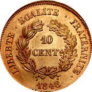 France 10 Centimes (Pattern by Boivin) LIBERTÉ ÉGALITÉ FRATERNITÉ 10 CENTS. 1848 coin reverse France 10 Centimes (Pattern by Boivin) LIBERTÉ ÉGALITÉ FRATERNITÉ 10 CENTS. 1848 coin reverse