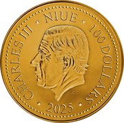 Niue 100 Dollars (Phoenix. Bullion) CHARLES III NIUE 100 DOLLARS JC 2025 coin obverse Niue 100 Dollars (Phoenix. Bullion) CHARLES III NIUE 100 DOLLARS JC 2025 coin obverse