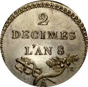 France 2 Decimes (Pattern by Lorthior) 2 DECIMES L'AN 8 A coin reverse France 2 Decimes (Pattern by Lorthior) 2 DECIMES L'AN 8 A coin reverse