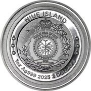 Niue 2 Dollars (Bitcoin. The Future of Finance) PUBLIC SEAL OF NIUE ATUA NIUE TUKULAGI NIUE ISLAND 1 OZ AG 999 2025 2 DOLLARS coin obverse