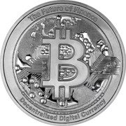 Niue 2 Dollars (Bitcoin. The Future of Finance) B THE FUTURE OF FINANCE DECENTRALIZED DIGITAL CURRENCY coin reverse