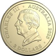 Australia 2 Dollars Men’s Australian Open. Yellow. Postal Privy 2025 BU in coincard CHARLES III AUSTRALIA 2025 DT 2 DOLLARS coin obverse