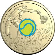 Australia 2 Dollars Men’s Australian Open. Yellow. Postal Privy 2025 BU in coincard ΛO 2025 AUSTRALIAN OPEN coin reverse