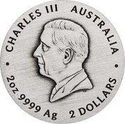 Australia 2 Dollars (Year of the Snake. Antique) CHARLES III AUSTRALIA 2 OZ 9999 AG 2 DOLLARS DT coin obverse