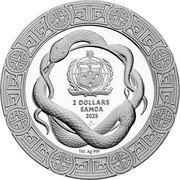 Samoa 2 Dollars (Year of the Snake) FA'AVAE I LE ATUA SAMOA 2 DOLLARS SAMOA 2025 ♛Čᴍ 1 OZ AG 999 coin obverse Samoa 2 Dollars (Year of the Snake) FA'AVAE I LE ATUA SAMOA 2 DOLLARS SAMOA 2025 ♛Čᴍ 1 OZ AG 999 coin obverse