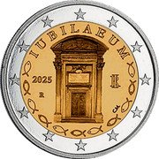 Italy 2 Euro Holy Door of St. Peter's Basilica 2025 IUBILAEUM 2025 RI R CM coin obverse Italy 2 Euro Holy Door of St. Peter's Basilica 2025 IUBILAEUM 2025 RI R CM coin obverse