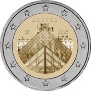 France 2 Euro Louvre Pyramid 2025 LOUVRE RF 2025 coin obverse France 2 Euro Louvre Pyramid 2025 LOUVRE RF 2025 coin obverse