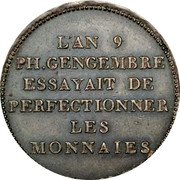 France 2 Francs (Pattern at Module Gengembre Process) L'AN 9 PH. GENGEMBRE ESSAYAIT DE PERFECTIONNER LES MONNAIES. coin reverse