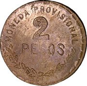 Mexico 2 Pesos (Provisional Government. Curved Bottom) MONEDA PROVISIONAL 2 PESOS coin reverse Mexico 2 Pesos (Provisional Government. Curved Bottom) MONEDA PROVISIONAL 2 PESOS coin reverse