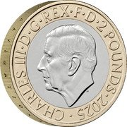 UK 2 Pounds (The Royal Observatory. Greenwich) CHARLES III D G REX F D 2 POUNDS 2025 MJ coin obverse UK 2 Pounds (The Royal Observatory. Greenwich) CHARLES III D G REX F D 2 POUNDS 2025 MJ coin obverse