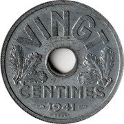 France 20 Centimes (Essai) VINGT CENTIMES 1941 ESSAI coin reverse