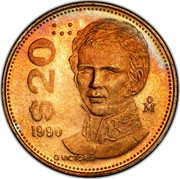 Mexico 20 Pesos (Pattern. Guadalupe Victoria) ⠃⠚ $20 MO 1990 G. VICTORIA coin reverse Mexico 20 Pesos (Pattern. Guadalupe Victoria) ⠃⠚ $20 MO 1990 G. VICTORIA coin reverse