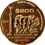 Mexico 200 Pesos (Pattern. 175th Anniversary of Independence) $200 1985 ALLENDE HIDALGO MORELOS GUERRERO 175 ANIVERSARIO DE LA INDEPENDENCIA DE MEXICO MO coin reverse Mexico 200 Pesos (Pattern. 175th Anniversary of Independence) $200 1985 ALLENDE HIDALGO MORELOS GUERRERO 175 ANIVERSARIO DE LA INDEPENDENCIA DE MEXICO MO coin reverse