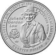 USA 25 Cents (American Women. Juliette Gordon Low) FOUNDER OF GIRL SCOUTS OF THE UNITED STATES OF AMERICA E PLURIBUS UNUM JULIETTE GORDON LOW TRH EC QUARTER DOLLAR coin reverse USA 25 Cents (American Women. Juliette Gordon Low) FOUNDER OF GIRL SCOUTS OF THE UNITED STATES OF AMERICA E PLURIBUS UNUM JULIETTE GORDON LOW TRH EC QUARTER DOLLAR coin reverse