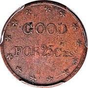 USA 25 Cents (Civil War Merchant Token. Miners Brewery and Bakery Idaho City) GOOD FOR 25 CTS coin reverse USA 25 Cents (Civil War Merchant Token. Miners Brewery and Bakery Idaho City) GOOD FOR 25 CTS coin reverse