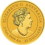 Australia 25 Dollars (Australian Osprey. Bullion) ELIZABETH II AUSTRALIA 1/4OZ 9999 AU 25 DOLLARS JC coin obverse Australia 25 Dollars (Australian Osprey. Bullion) ELIZABETH II AUSTRALIA 1/4OZ 9999 AU 25 DOLLARS JC coin obverse