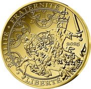 France 250 Euro (Golds of France. The Franc of Jean II on Horseback) 2025 ÉGALITÉ FRATERNITÉ LIBERTÉ coin reverse France 250 Euro (Golds of France. The Franc of Jean II on Horseback) 2025 ÉGALITÉ FRATERNITÉ LIBERTÉ coin reverse