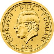 Niue 5 Dollars (Czech Lion Left. Bullion) CHARLES III NIUE 5 DOLLARS JC 2025 coin obverse Niue 5 Dollars (Czech Lion Left. Bullion) CHARLES III NIUE 5 DOLLARS JC 2025 coin obverse