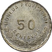 Mexico 50 Centavos (Provisional Government. Unfinished Lapels) MONEDA PROVISIONAL 50 CENTAVOS coin reverse Mexico 50 Centavos (Provisional Government. Unfinished Lapels) MONEDA PROVISIONAL 50 CENTAVOS coin reverse