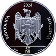 Moldova 50 Lei (Cathedral of The Holy Emperors Constantine and Helena in Balti) REPUBLICA 2024 MOLDOVA 50 LEI AG 999 16,5 G coin obverse