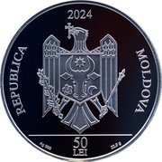Moldova 50 Lei (Stefan Petrache 75th Birth Anniversary) REPUBLICA 2024 MOLDOVA 50 LEI AG 999 22,0 G coin obverse
