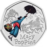 UK 50 Pence (Mary Poppins. Colored) MARY POPPINS coin reverse