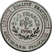 France 500 Francs (Charlemagne. Pattern) LIBERTÉ ÉGALITÉ FRATERNITÉ 500 FRANCS 1990 PT. RÉPUBLIQUE FRANÇAISE coin obverse