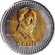 Mexico 500 Pesos (Pattern. Madero Type 5) 1988 MADERO MO $500 coin reverse Mexico 500 Pesos (Pattern. Madero Type 5) 1988 MADERO MO $500 coin reverse