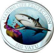 Vanuatu 500 Vatu (Tiger Shark) MARINE LIFE PROTECTION 500 VATU coin reverse Vanuatu 500 Vatu (Tiger Shark) MARINE LIFE PROTECTION 500 VATU coin reverse
