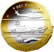 Italy 6 Euro (160th Anniversary of the Port Authorities and Coast Guard) SEI EURO R M.BONIFACIO 1865 2025 coin reverse Italy 6 Euro (160th Anniversary of the Port Authorities and Coast Guard) SEI EURO R M.BONIFACIO 1865 2025 coin reverse