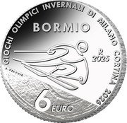 Italy 6 Euro (Alpine Skiing. Bormio) A.VECCHIO R 2025 6 EURO BORMIO GIOCHI OLIMPICI INVERNALI DI MILANO CORTINA 2026 coin reverse Italy 6 Euro (Alpine Skiing. Bormio) A.VECCHIO R 2025 6 EURO BORMIO GIOCHI OLIMPICI INVERNALI DI MILANO CORTINA 2026 coin reverse