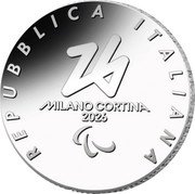 Italy 6 Euro (Para Cross-country Skiing. Tesero) 26 MILANO CORTINA 2026 REPUBBLICA ITALIANA coin obverse Italy 6 Euro (Para Cross-country Skiing. Tesero) 26 MILANO CORTINA 2026 REPUBBLICA ITALIANA coin obverse