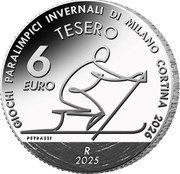 Italy 6 Euro (Para Cross-country Skiing. Tesero) PETRASSI R 2025 6 EURO TESERO GIOCHI OLIMPICI INVERNALI DI MILANO CORTINA 2026 coin reverse Italy 6 Euro (Para Cross-country Skiing. Tesero) PETRASSI R 2025 6 EURO TESERO GIOCHI OLIMPICI INVERNALI DI MILANO CORTINA 2026 coin reverse