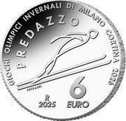 Italy 6 Euro Ski Jumping. Predazzo 2025 R Proof PETRASSI R 2025 6 EURO PREDAZZO GIOCHI OLIMPICI INVERNALI DI MILANO CORTINA 2026 coin reverse Italy 6 Euro Ski Jumping. Predazzo 2025 R Proof PETRASSI R 2025 6 EURO PREDAZZO GIOCHI OLIMPICI INVERNALI DI MILANO CORTINA 2026 coin reverse