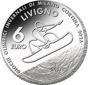 Italy 6 Euro (Snowboard. Livigno) A.VECCHIO R 2025 6 EURO LIVINGNO GIOCHI OLIMPICI INVERNALI DI MILANO CORTINA 2026 coin reverse Italy 6 Euro (Snowboard. Livigno) A.VECCHIO R 2025 6 EURO LIVINGNO GIOCHI OLIMPICI INVERNALI DI MILANO CORTINA 2026 coin reverse