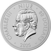 Niue 80 Dollars (Czech Lion Left. Bullion) CHARLES III NIUE 80 DOLLARS JC 2025 coin obverse Niue 80 Dollars (Czech Lion Left. Bullion) CHARLES III NIUE 80 DOLLARS JC 2025 coin obverse