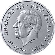 New Zealand Fifty Cents (Cave Taniwha) CHARLES III DT NEW ZEALAND 2024 .999 AG 1 OZ coin obverse New Zealand Fifty Cents (Cave Taniwha) CHARLES III DT NEW ZEALAND 2024 .999 AG 1 OZ coin obverse