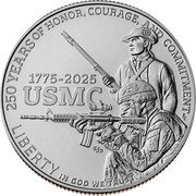 USA Half Dollar (250th Anniversary of the United States Marine Corps) 250 YEARS OF HONOR, COURAGE, AND COMMITMENT EC 1775-2025 USMC ESD LIBERTY IN GOD WE TRUST coin reverse USA Half Dollar (250th Anniversary of the United States Marine Corps) 250 YEARS OF HONOR, COURAGE, AND COMMITMENT EC 1775-2025 USMC ESD LIBERTY IN GOD WE TRUST coin reverse