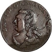 UK Halfpenny (David Garrick. Hallens Birmingham Warwickshire Conder) DAVID GARRICK ESQR coin obverse