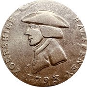 UK Halfpenny (John Hands' Cutlers Sheffield Token) YORKSHIRE HALFPENEY 1793 coin obverse UK Halfpenny (John Hands' Cutlers Sheffield Token) YORKSHIRE HALFPENEY 1793 coin obverse