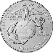 USA One Dollar (250th Anniversary of the United States Marine Corps) UNITED STATES SEMPER FIDELIS OF AMERICA E PLURIBUS UNUM CAC ONE DOLLAR P DW THE FEW, THE PROUD coin obverse USA One Dollar (250th Anniversary of the United States Marine Corps) UNITED STATES SEMPER FIDELIS OF AMERICA E PLURIBUS UNUM CAC ONE DOLLAR P DW THE FEW, THE PROUD coin obverse