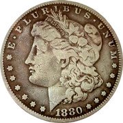 USA One Dollar (Morgan) E PLURIBUS UNUM LIBERTY 1880 coin obverse