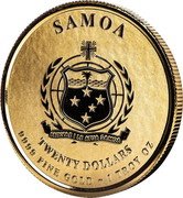 Samoa Twenty Dollars (Commander Julius Caesar) SAMOA FA'AVAE I LE ATUA SAMOA TWENTY DOLLARS 9999 FINE GOLD 1 TROY OZ coin obverse