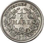 Germany 1/2 Mark (Wilhelm I Pattern. Large Oak Leaves) DEUTSCHES REICH 1/2 MARK 1877 coin reverse