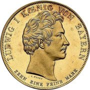 Germany 1 Conventionsthaler (Louis I Geschichtstaler. Accession to Power. Pattern) LUDWIG I KŒNIG V. BAYERN C.VOIGT ZEHN EINE FEINE MARK coin obverse