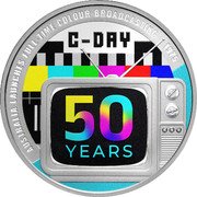 Tuvalu 1 Dollar (50th Anniversary of Australia's Full-Time Colour Broadcasting) AUSTRALIA LAUNCHES FULL-TIME COLOUR BROADCASTING 1975 C-DAY 50 YEARS coin reverse Tuvalu 1 Dollar (50th Anniversary of Australia's Full-Time Colour Broadcasting) AUSTRALIA LAUNCHES FULL-TIME COLOUR BROADCASTING 1975 C-DAY 50 YEARS coin reverse