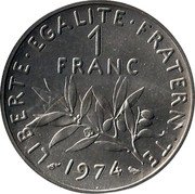 France 1 Franc (Sower Piedfort) LIBERTE EGALITE FRATERNITE 1 FRANC 1974 coin reverse France 1 Franc (Sower Piedfort) LIBERTE EGALITE FRATERNITE 1 FRANC 1974 coin reverse