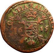 Luxembourg 1 Liard Albert and Isabella Luxembourg City 1615  Never officially put into circulation ALBERTVS ET ELISABET DEI GRATIA coin obverse Luxembourg 1 Liard Albert and Isabella Luxembourg City 1615  Never officially put into circulation ALBERTVS ET ELISABET DEI GRATIA coin obverse