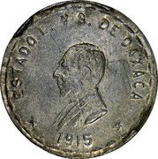 Mexico 1 Peso (Provisional Government. Unfinished Truncation. Lead) ESTADO L. Y S. DE OAXACA 1915 coin obverse Mexico 1 Peso (Provisional Government. Unfinished Truncation. Lead) ESTADO L. Y S. DE OAXACA 1915 coin obverse